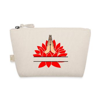 Text bar namaste two hands out of red lotus with - Organic Pouch - nature - Front