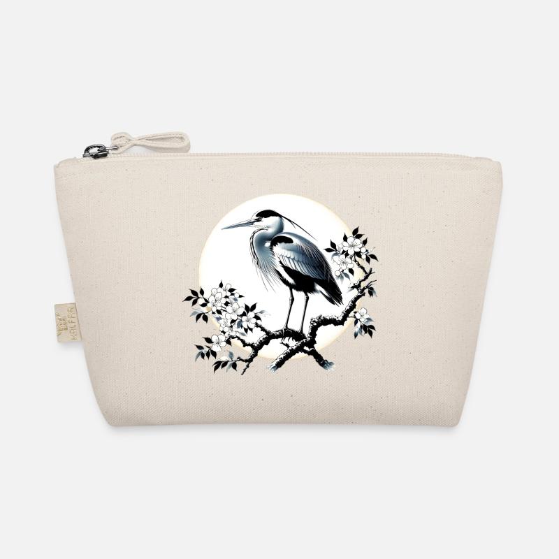 Grey White Heron Japanese Japan Organic Pouch