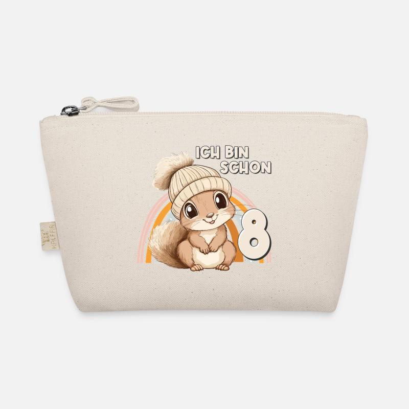 8th Birthday Squirrel Rainbow Cute Cute - Organic Pouch - nature