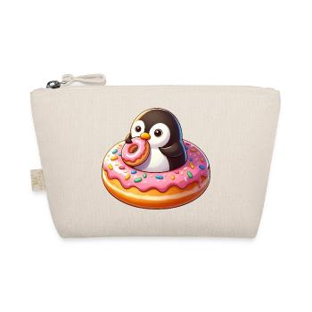 Süßer Pinguin mit Donut Cartoon Lustig - Bio-Täschchen - Natur - Vorne
