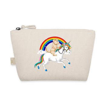 Skurriles Einhorn & Golden Retriever unter Regenbogen - Bio-Täschchen - Natur - Vorne