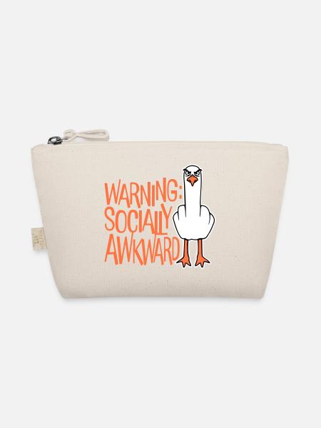 Warning Socially Awkward Seagull Middle Finger Naughty - Organic Pouch - nature - Front