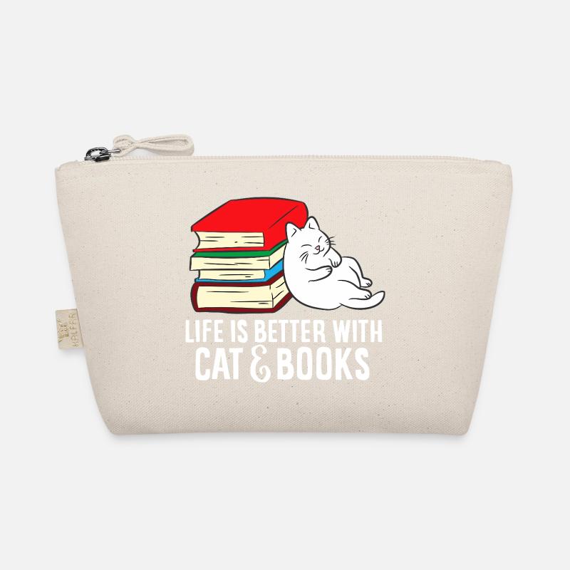 Cat and Books Cozy Stack Organic Pouch