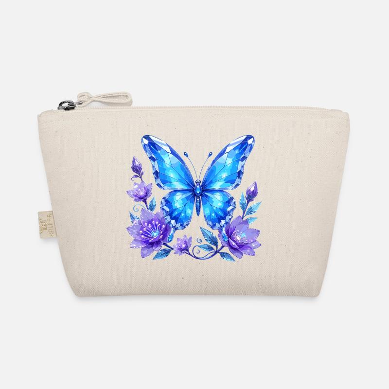 Blauer Kristallschmetterling mit Blumen Bio-Täschchen