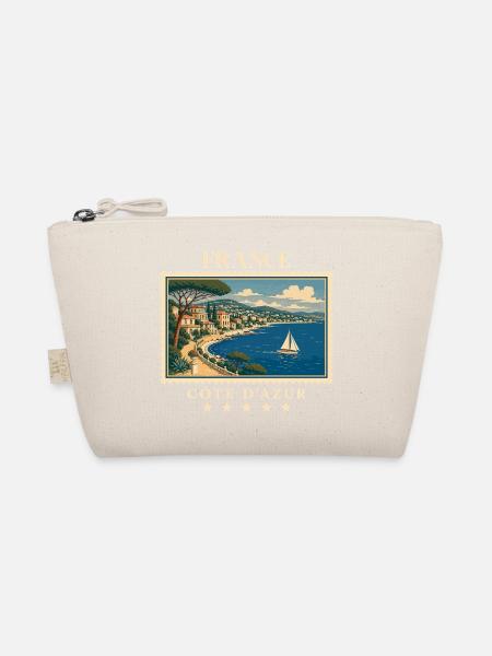 Frankreich Côte d’Azur Vintage Reisemarke - Bio-Täschchen - Natur