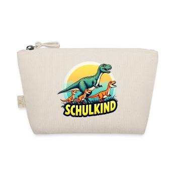 SCHULKIND Dinosaurier T Rex Shirt Dino Einschulung - Bio-Täschchen - Natur - Vorne