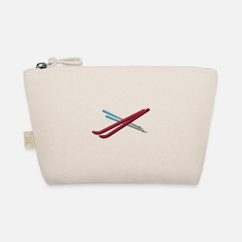 Embroidered skis - Organic Pouch - nature