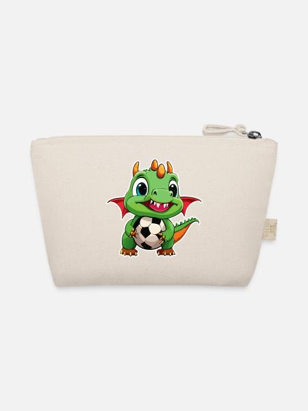 02 Baby Drache mit Fussball Kinderbild lustig - Bio-Täschchen - Natur