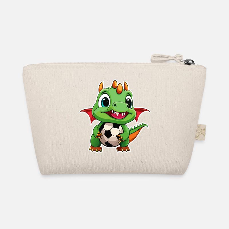 02 Baby Drache mit Fussball Kinderbild lustig - Bio-Täschchen - Natur