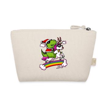 T-Rex Dinosaur Santa Riding Unicorn Christmas - Organic Pouch - nature - Back