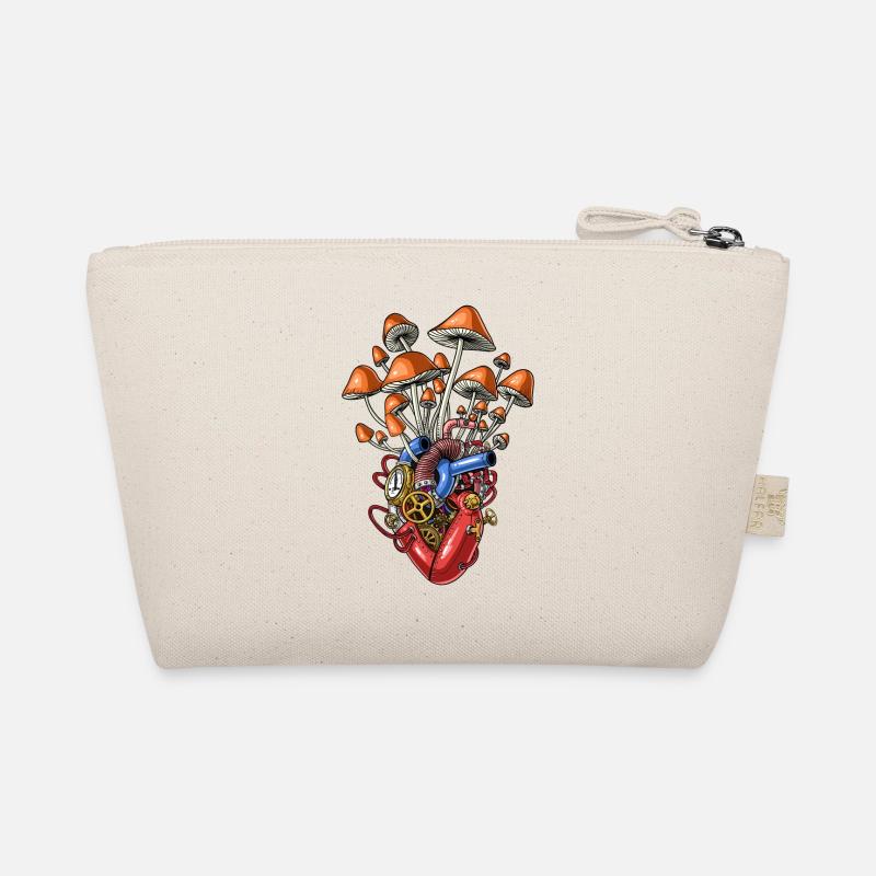 Steampunk Magic Mushrooms Heart Organic Pouch