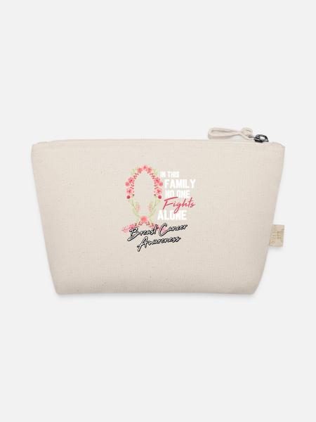 Breast Cancer Ribbon Flower Fight Chemo Gift - Organic Pouch - nature - Back