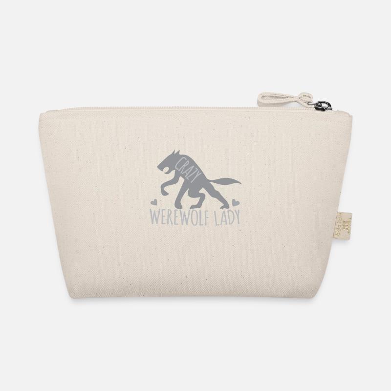 Crazy werewolf lady with grey walking wolf Organic Pouch