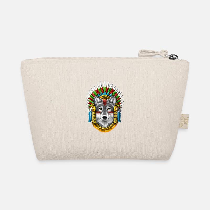 Wolf Aztec Warrior - Organic Pouch - nature