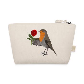 Robin with red rose bird motif - Organic Pouch - nature - Back