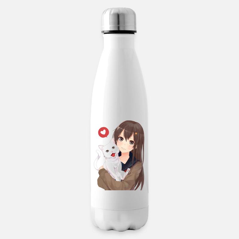 fille avec chat - Bouteille isotherme - blanc
