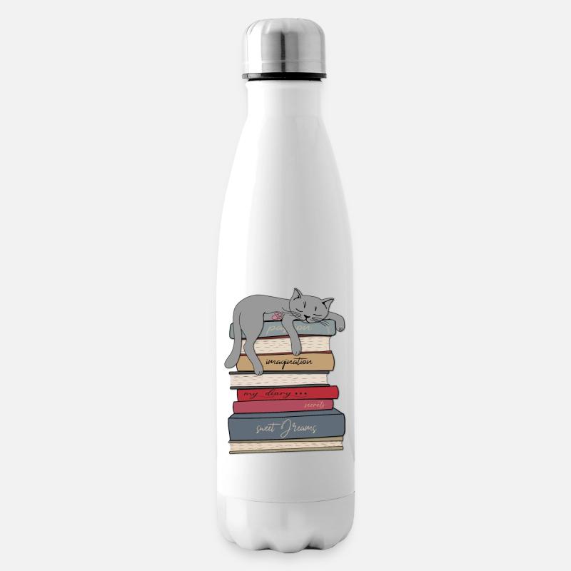 Katze schläft auf Büchern - Isolierflasche - Weiß