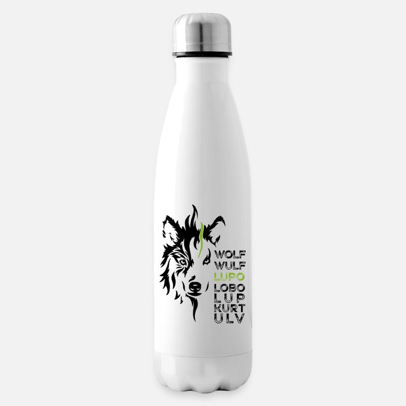 GOWILD Wolf - allover Design - schwarz-grün - Isolierflasche - Weiß