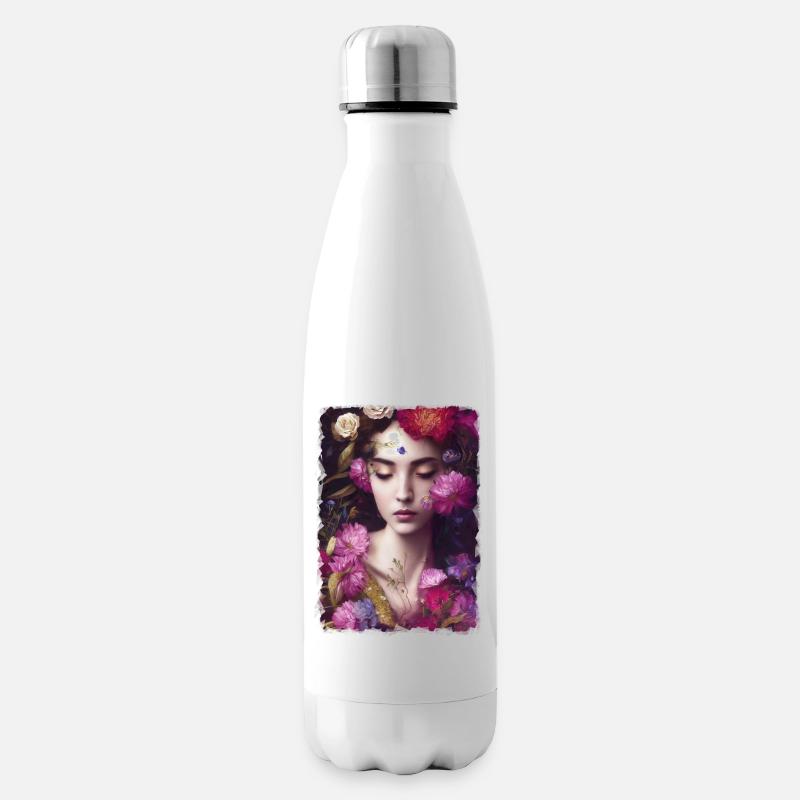 Femme avec bordure de fleurs - Bouteille isotherme - blanc