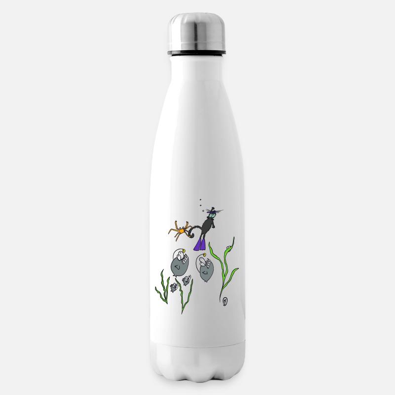 Squiti le chat noir nage avec les poissons - Bouteille isotherme - blanc