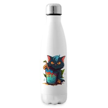 Super cute Cat drinks a cocktail - Insulated Water Bottle - white - Right