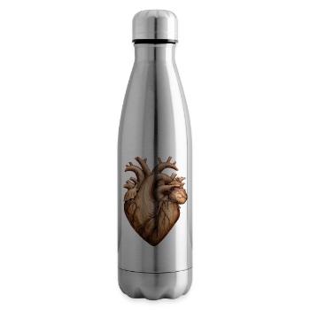 Coeur en bois - Bouteille isotherme - argent clair - Droite