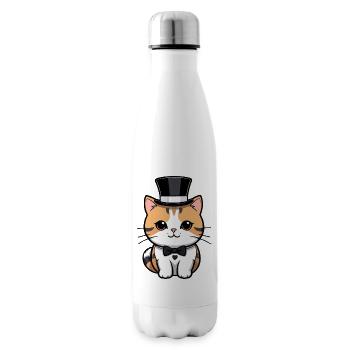 Chat mignon avec un chapeau et nœud papillon - Bouteille isotherme - blanc - Droite