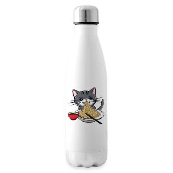 Niedliche Katze mit Ramen Nudeln - Isolierflasche - Weiß - Rechts