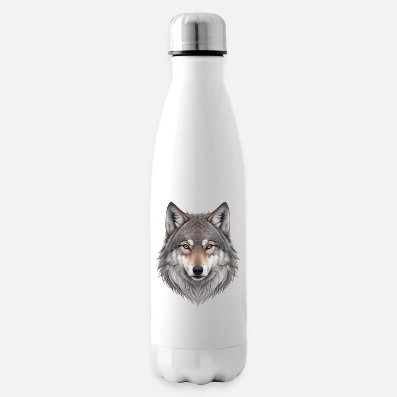 Wolf Kopf - Isolierflasche - Weiß