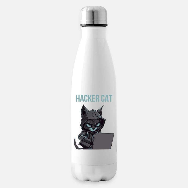 hacker cat hood - Bouteille isotherme - blanc