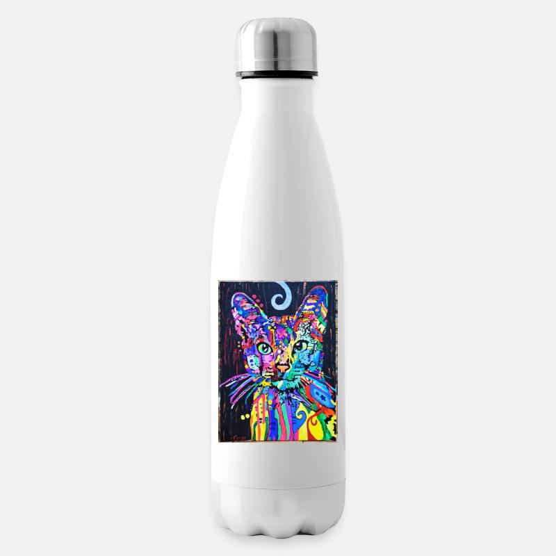 Portrait de chat au design psychédélique Pop Art - Bouteille isotherme - blanc