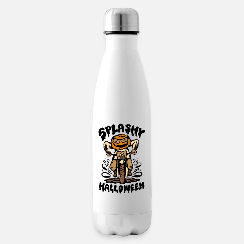 Citrouille d’Halloween Biker éclaboussant dans la boue - Bouteille isotherme - blanc