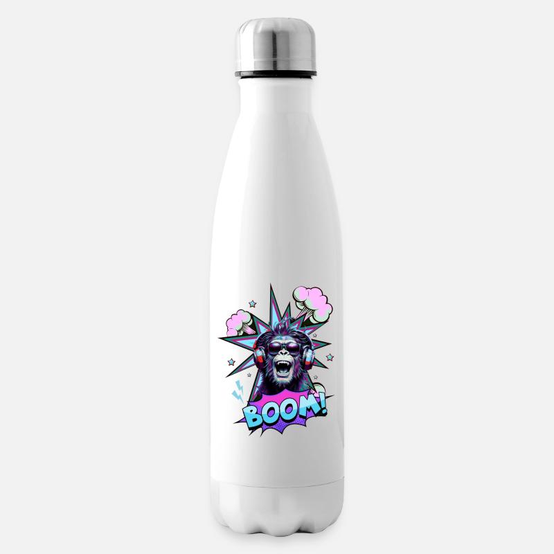 Neon Affe mit Kopfhörern BOOM! - Musik-Design - Isolierflasche - Weiß