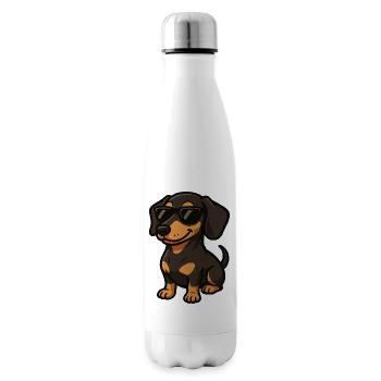 Cooler Dackel mit Sonnenbrille Freund Herrchen - Isolierflasche - Weiß - Rechts