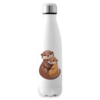 Deux loutres mignonnes se câlinent - Bouteille isotherme - blanc - Droite