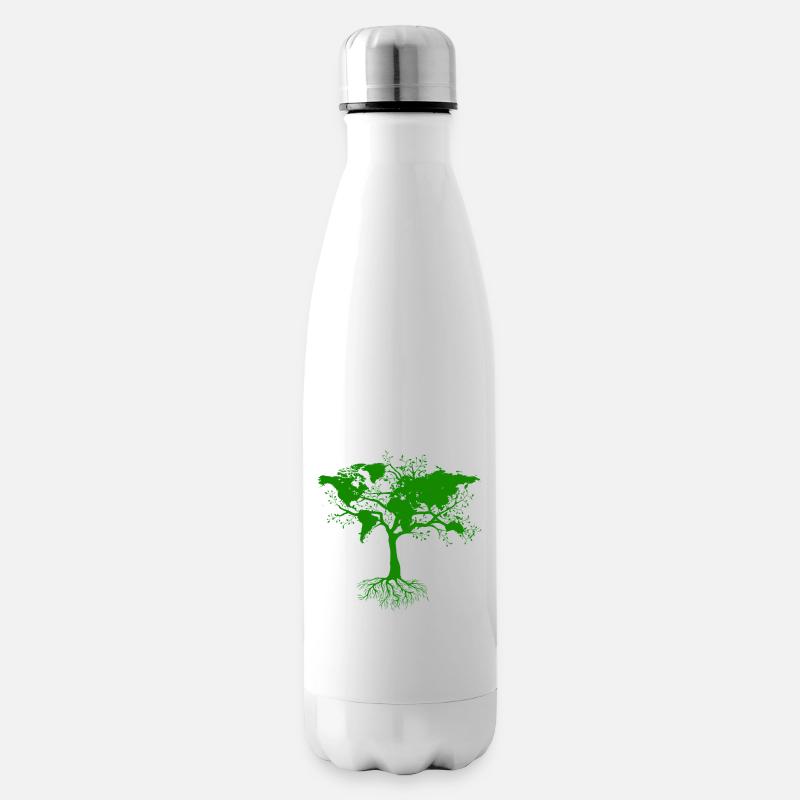 Baum mit Weltkarten grün - Isolierflasche - Weiß