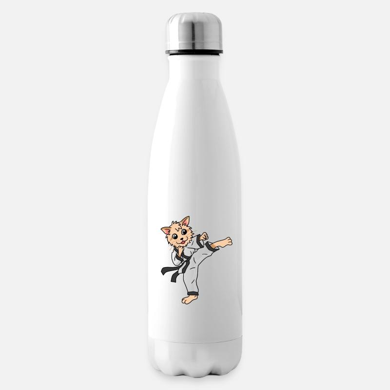 Karate Katze - Isolierflasche - Weiß