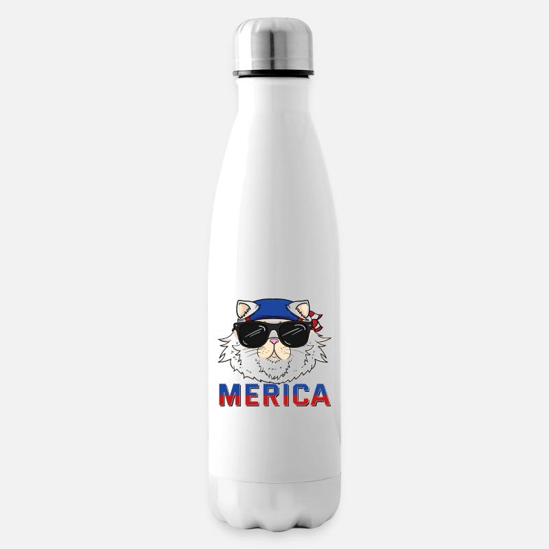 4. Juli Unabhängigkeitstag USA Merica Katze - Isolierflasche - Weiß