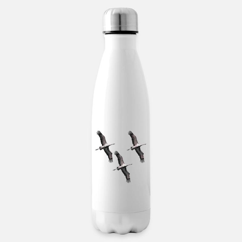 Vogelzug Kraniche in Grau Tönen - Isolierflasche - Weiß