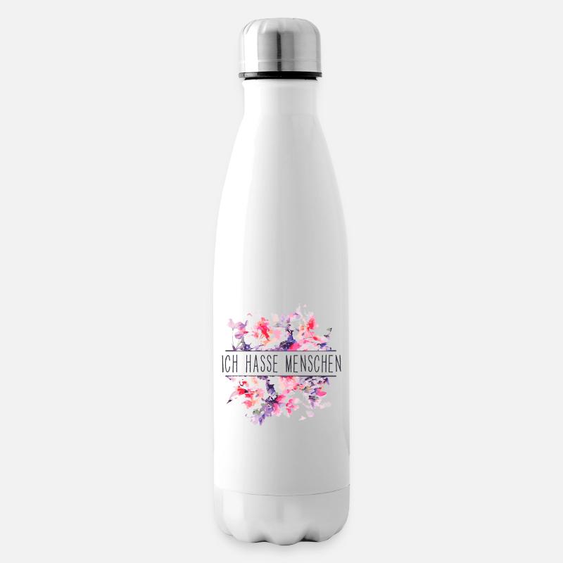 Ich hasse Menschen - Lustiger Spruch - Blumen - Isolierflasche - Weiß