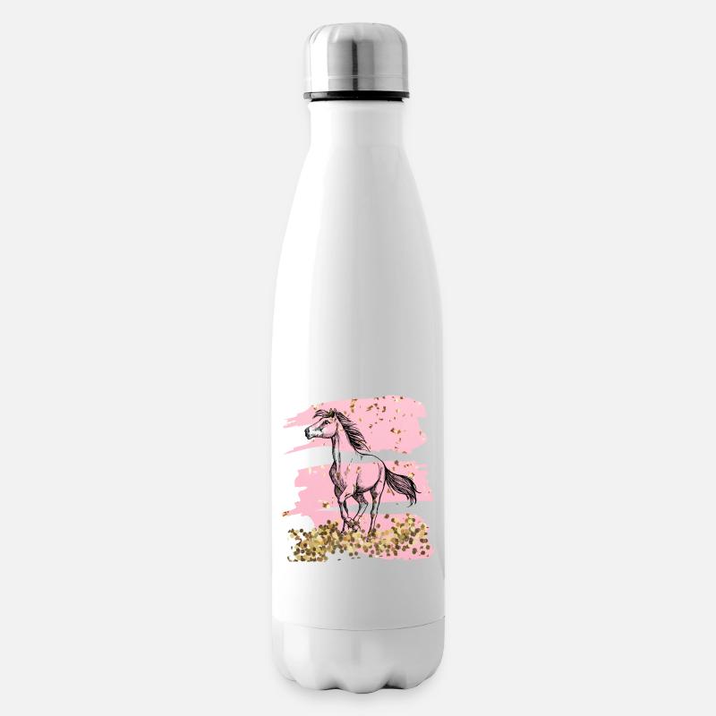 Pferd Gold rosa Glitzer - Isolierflasche - Weiß