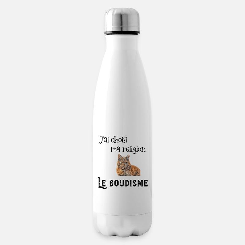 T.Shirt le boudisme ma religion chat boudeur - Bouteille isotherme - blanc