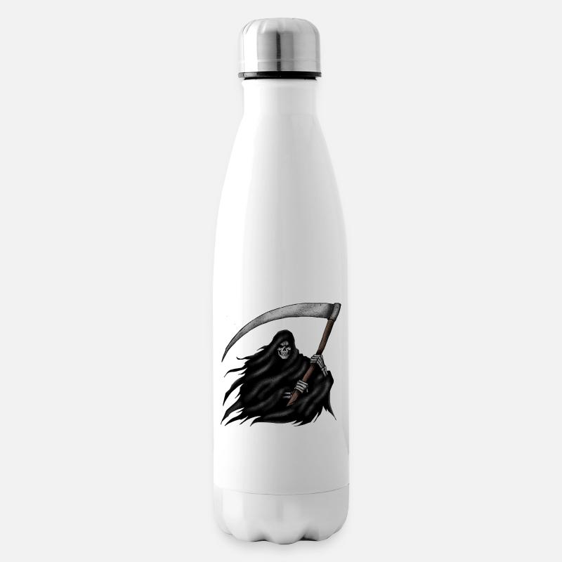 Grim Reaper mit Sense auf Schwarzem Hintergrund - Isolierflasche - Weiß