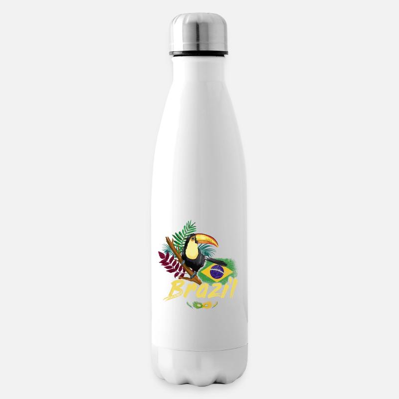 Toucan vintage du Brésil avec drapeau et masque de samba - Bouteille isotherme - blanc