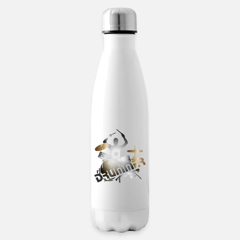 Drummer sits on drums with typography - Insulated Water Bottle - white