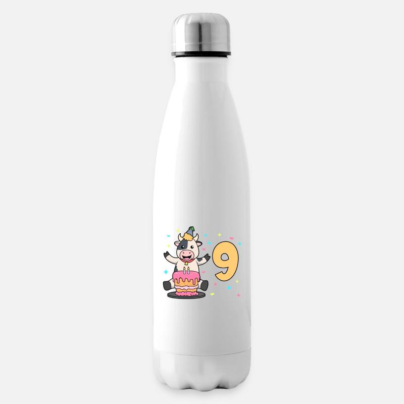 Mit Kuh - Kinder Geburtstag 9 Jahre - Isolierflasche - Weiß