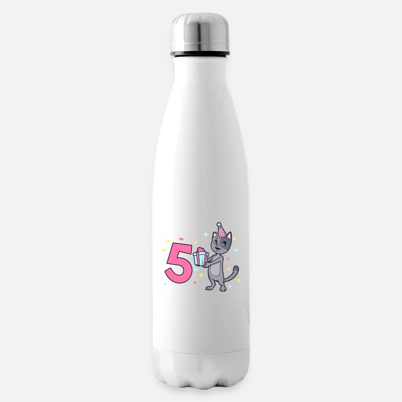 Mit Katze - Mädchen Geburtstag 5 Jahre - Isolierflasche - Weiß