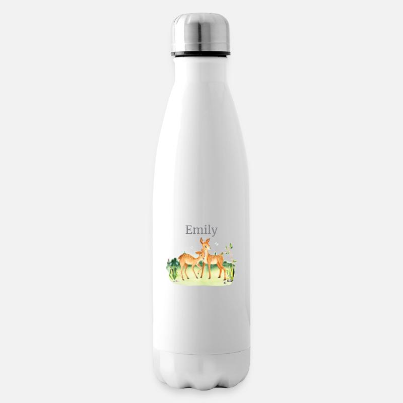 Waldtier Reh Blumen Name Emily - Isolierflasche - Weiß