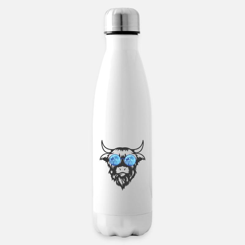 Kuhkopf mit Brille - Isolierflasche - Weiß