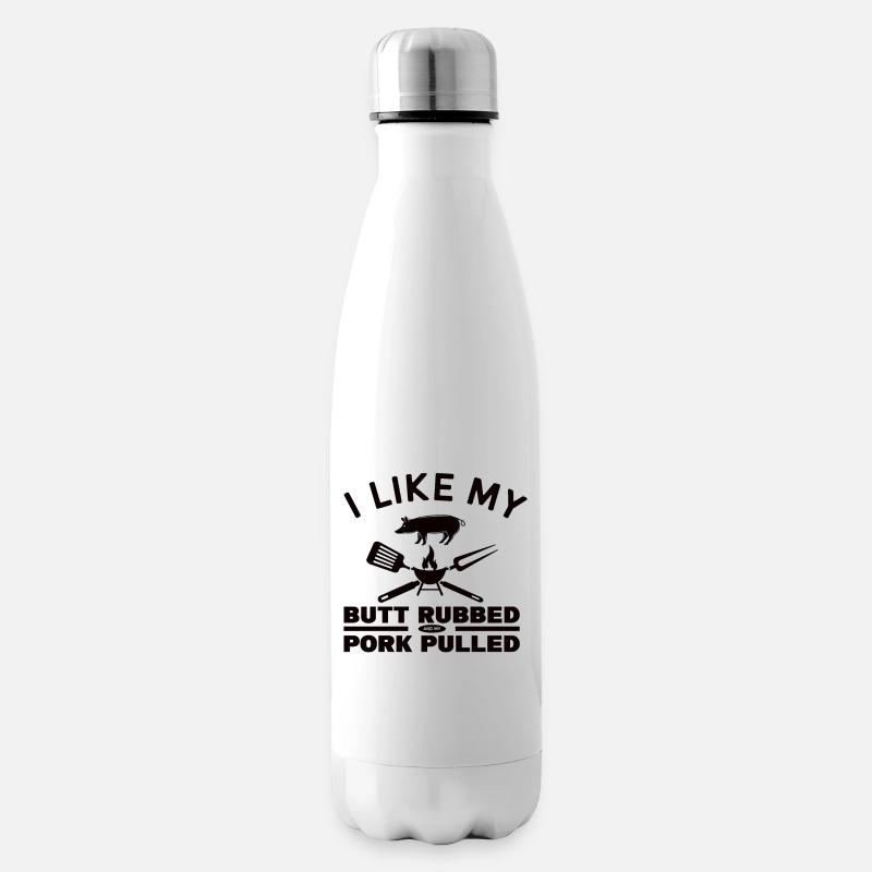 BBQ Grill Smoker Barbecue Pork Pulled Camping - Insulated Water Bottle - white